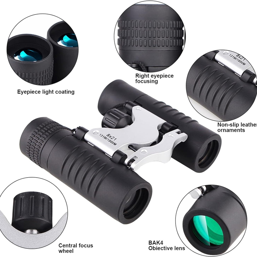 8 x 21 Binoculars for Adults and Kids with High Powered Water-Proof Compact Binoculars HD Large Field of View for Bird Image 3