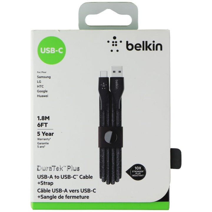 Belkin DuraTek Plus 6FT USB-A to USB-C Cable with Leather Strap - Black Image 1