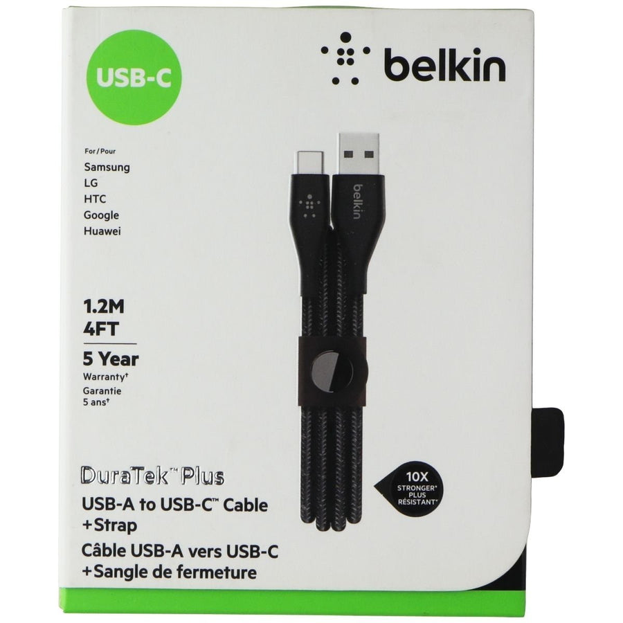 Belkin DuraTek Plus 4FT USB-A to USB-C Cable with Leather Strap - Black Image 1