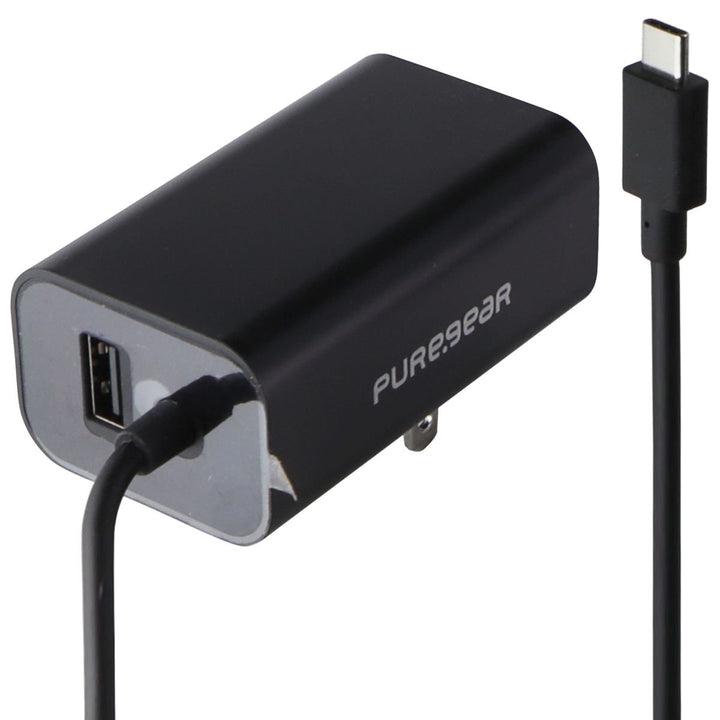 PureGear (24W) USB-C 5-Ft Wall Charger with Extra USB Port - Black Image 1