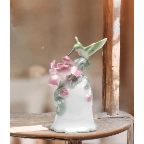 Ceramic Hummingbird Musical Figurine with Iris Flower 2.75in Birdwatcher Image 1