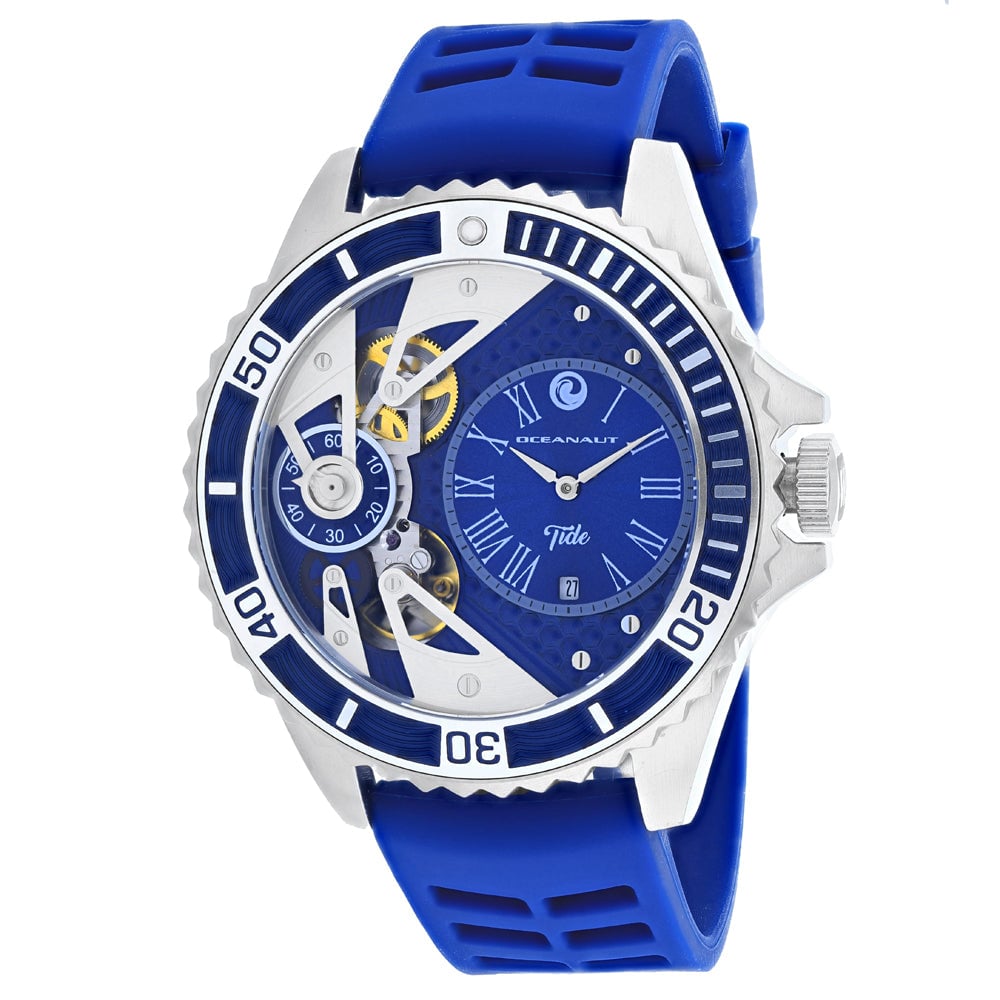 Oceanaut Mens Tide Blue Dial Watch OC0994 Stainless Steel Rubber Strap 10 ATM Image 1