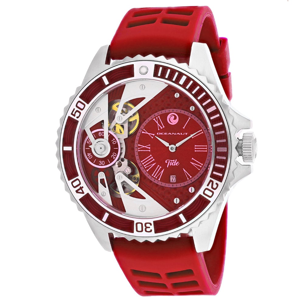 Oceanaut Mens Tide Red Dial Watch OC0993 Stainless Steel Rubber Strap Quartz Image 1