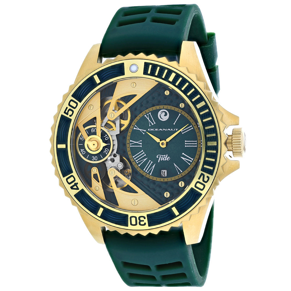 Oceanaut Mens Tide OC0995 Green Dial Quartz Watch Stainless Steel Rubber Strap Image 1