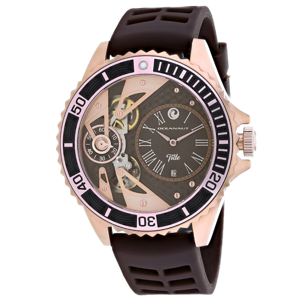 Oceanaut Mens Tide Watch OC0996 Brown Dial Stainless Steel Rubber Strap Image 1