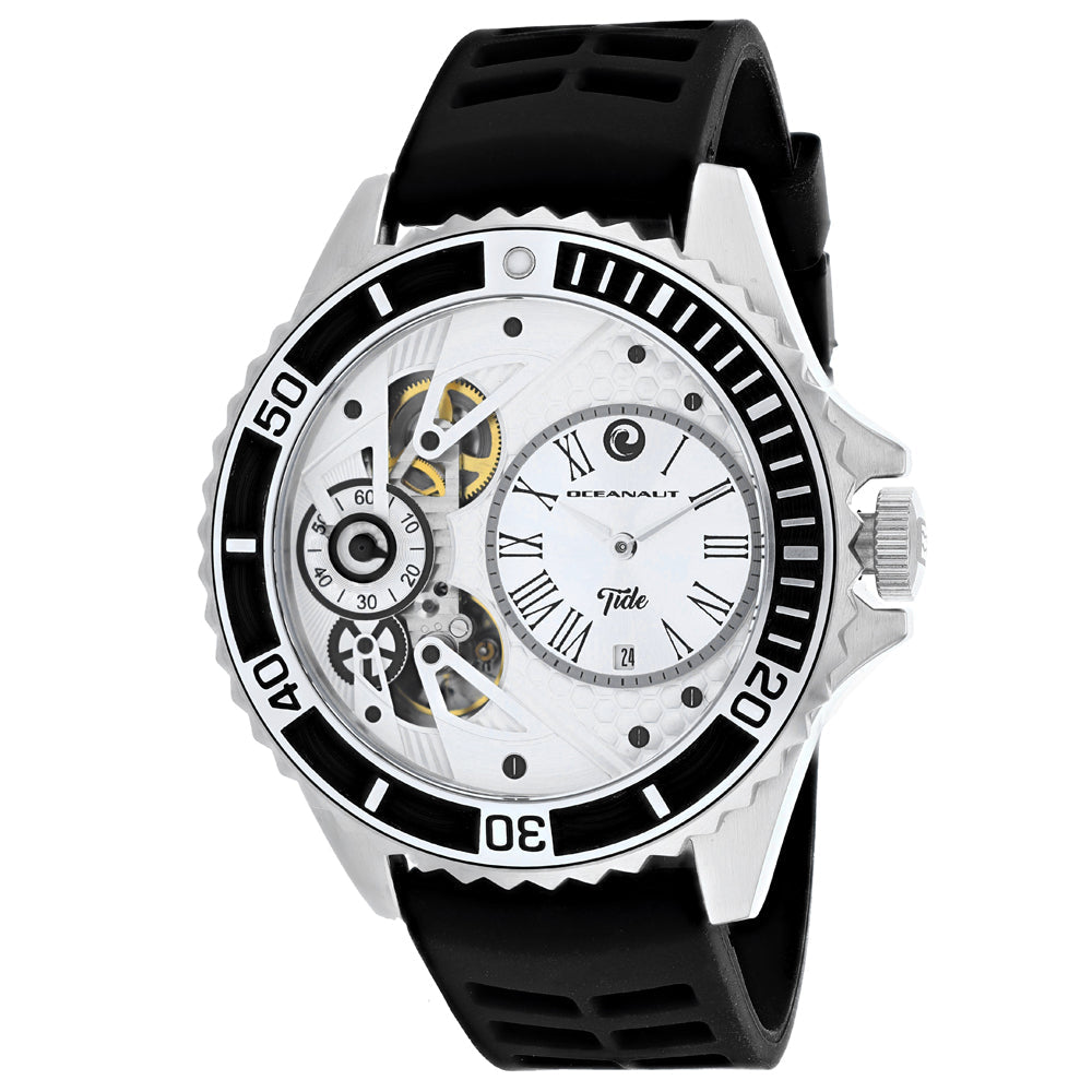 Oceanaut Mens Tide OC0990 Silver Dial Watch Stainless Steel Rubber Strap Image 1