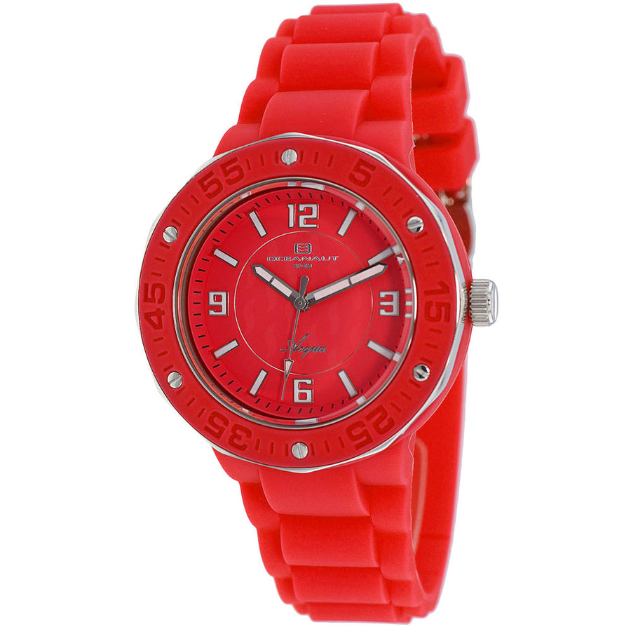 Oceanaut Womens OC0225 Acqua Red Dial Watch Silicone Strap Water Resistant Image 1