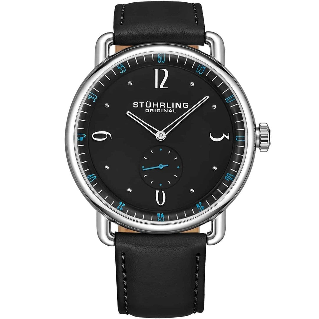 Stuhrling Mens Symphony Watch Black Dial Quartz Stainless Steel Leather Strap Image 1