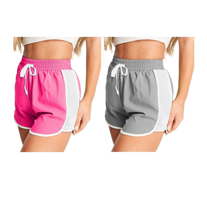 Womens Active Flexible Workout Shorts 2-Piece Set Mesh Patchwork Quick-Dry Image 10