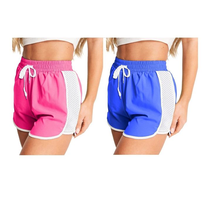 Womens Active Flexible Workout Shorts 2-Piece Set Mesh Patchwork Quick-Dry Image 11