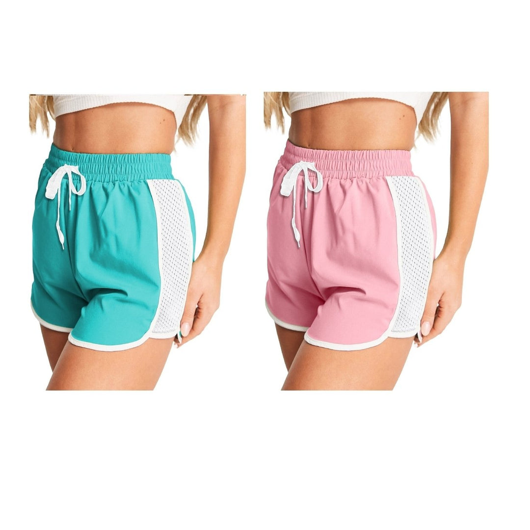 Womens Active Flexible Workout Shorts 2-Piece Set Mesh Patchwork Quick-Dry Image 12