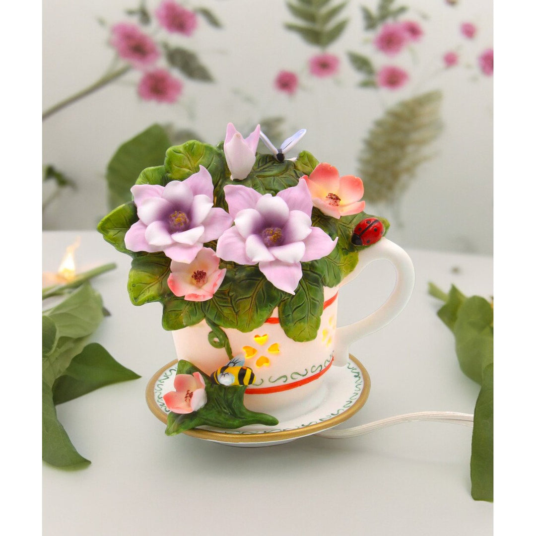 Ceramic Columbine Flower Teacup Nightlight 4.5 Inch Image 2