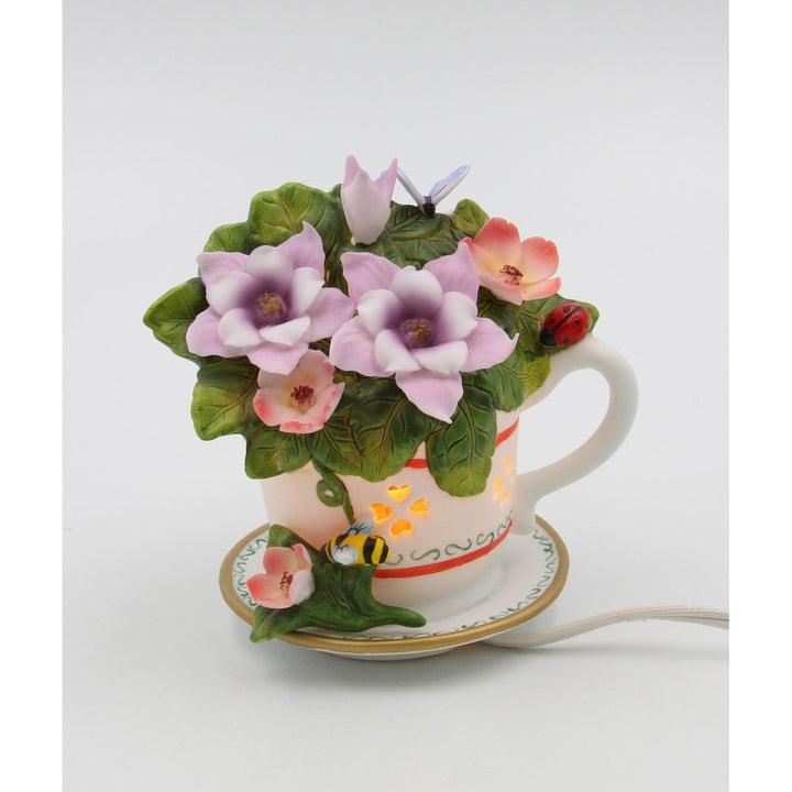 Ceramic Columbine Flower Teacup Nightlight 4.5 Inch Image 3