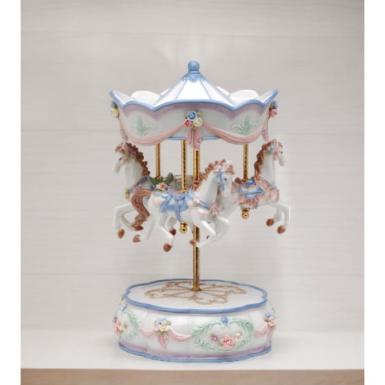 Ceramic Merry-Go-Round Carousel Music Box 6.25in  Mom Image 1