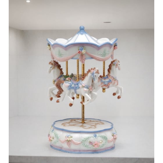 Ceramic Merry-Go-Round Carousel Music Box 6.25in  Mom Image 3