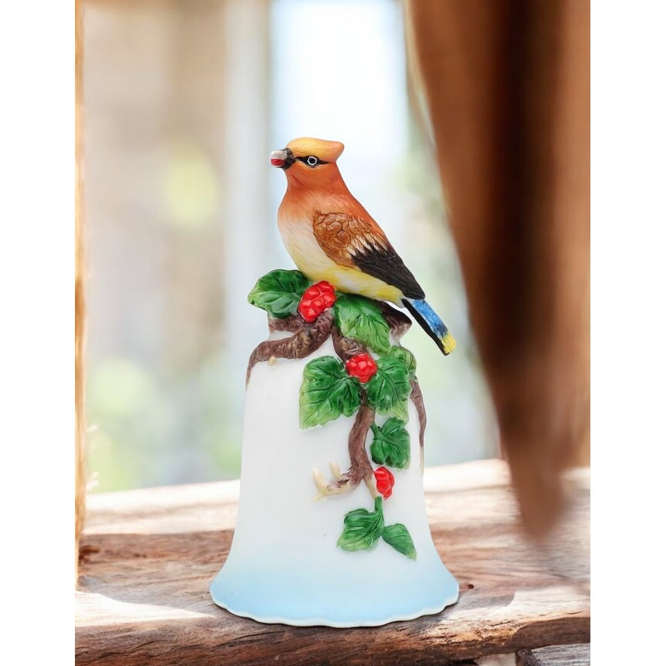 Ceramic Mini Cedar Waxing Bird Bell 4-inch Gift for Birdwatchers Image 1