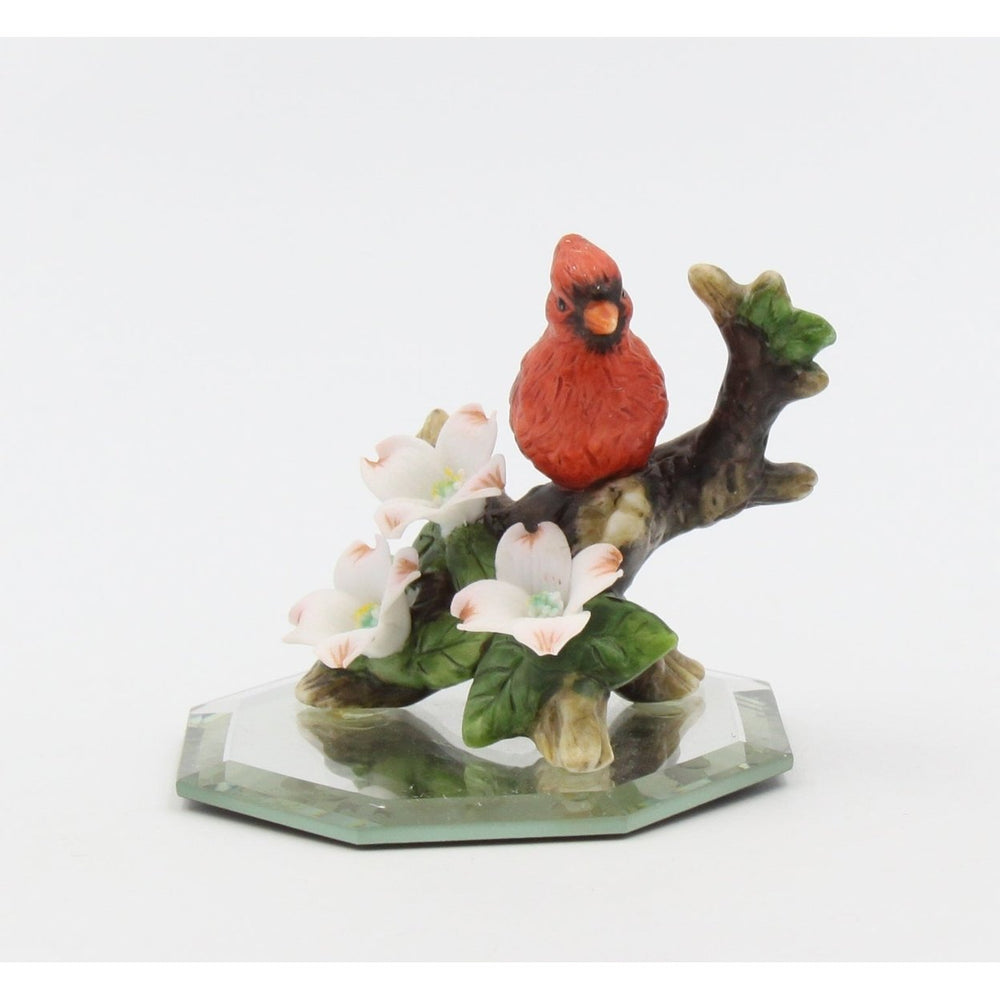 Ceramic Mini Cardinal Bird Figurine 2 inch Glass Base Image 2