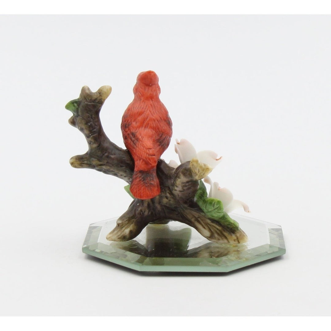 Ceramic Mini Cardinal Bird Figurine 2 inch Glass Base Image 3