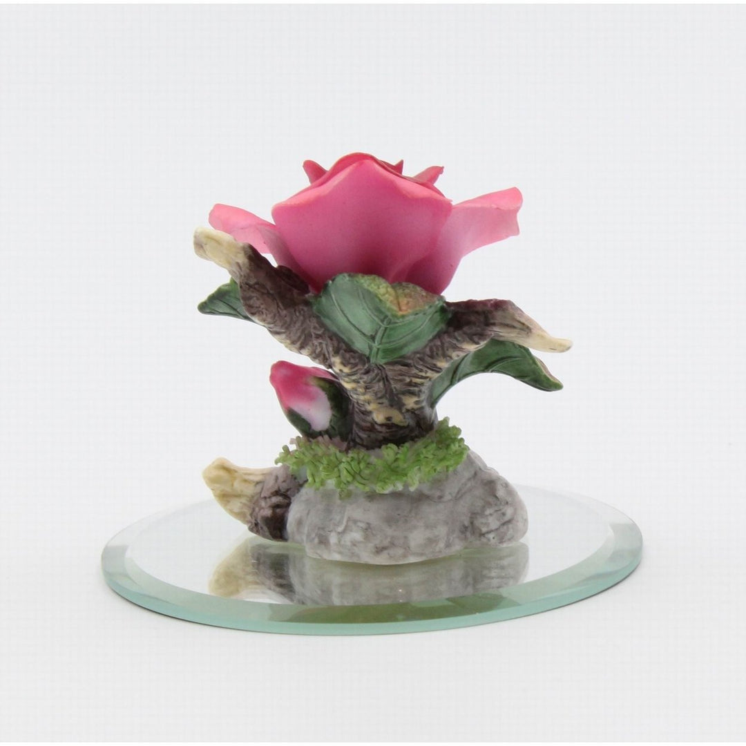 Ceramic Mini Rose Flower Figurine on Glass Base 2.25in Image 3