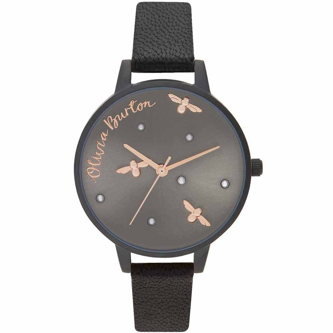 Olivia Burton Womens Watch Pearly Queen Black Dial OB16PQ02 Leather Strap Image 1