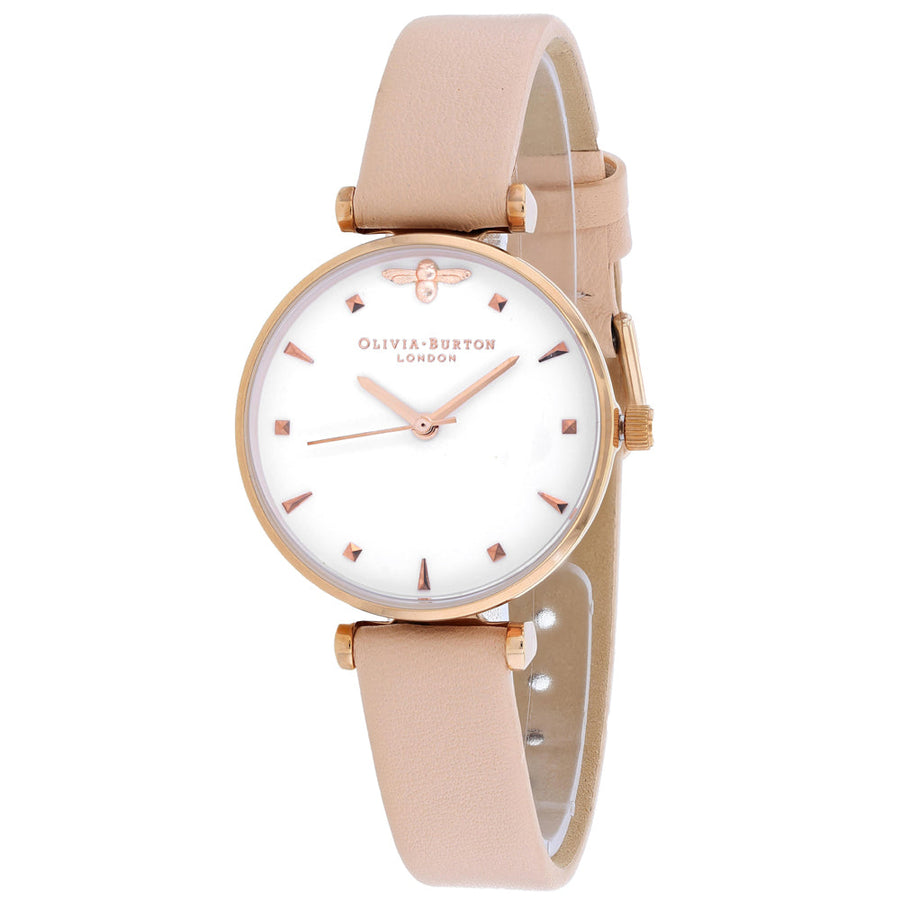 Olivia Burton Womens White Dial Quartz Watch OB16AM95 Leather Strap 30m Waterproof Image 1