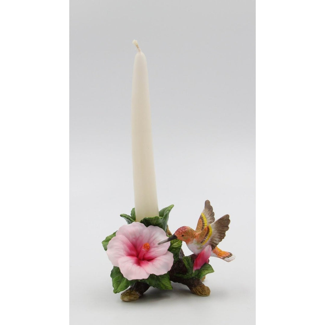 Ceramic Hummingbird Candle Holder Hibiscus Flower 2.75in Image 2