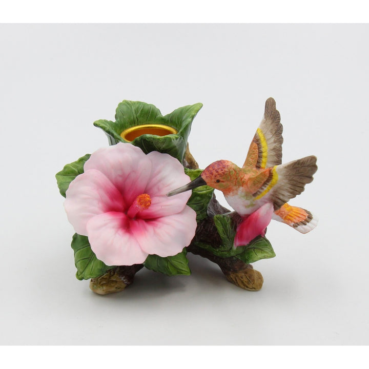 Ceramic Hummingbird Candle Holder Hibiscus Flower 2.75in Image 3