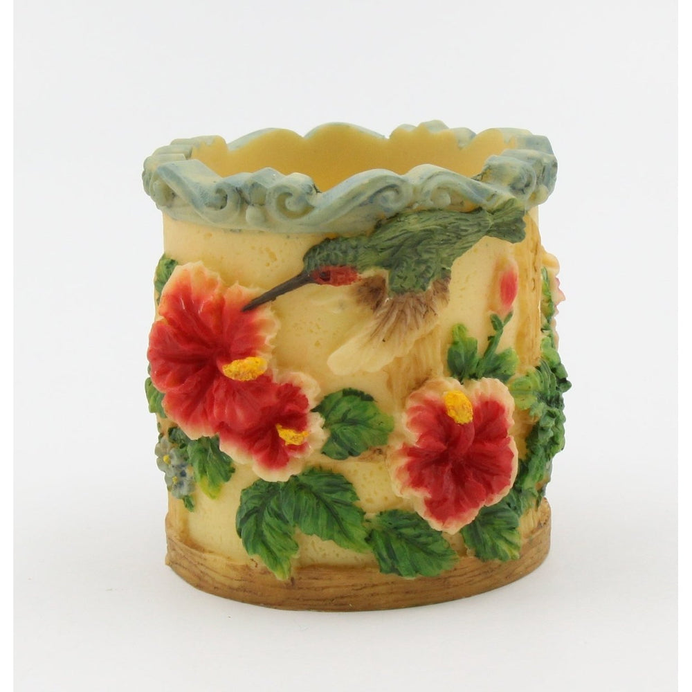 Polyresin Hummingbird Votive Candle Holder 3"H Hibiscus Flower Gift Image 2