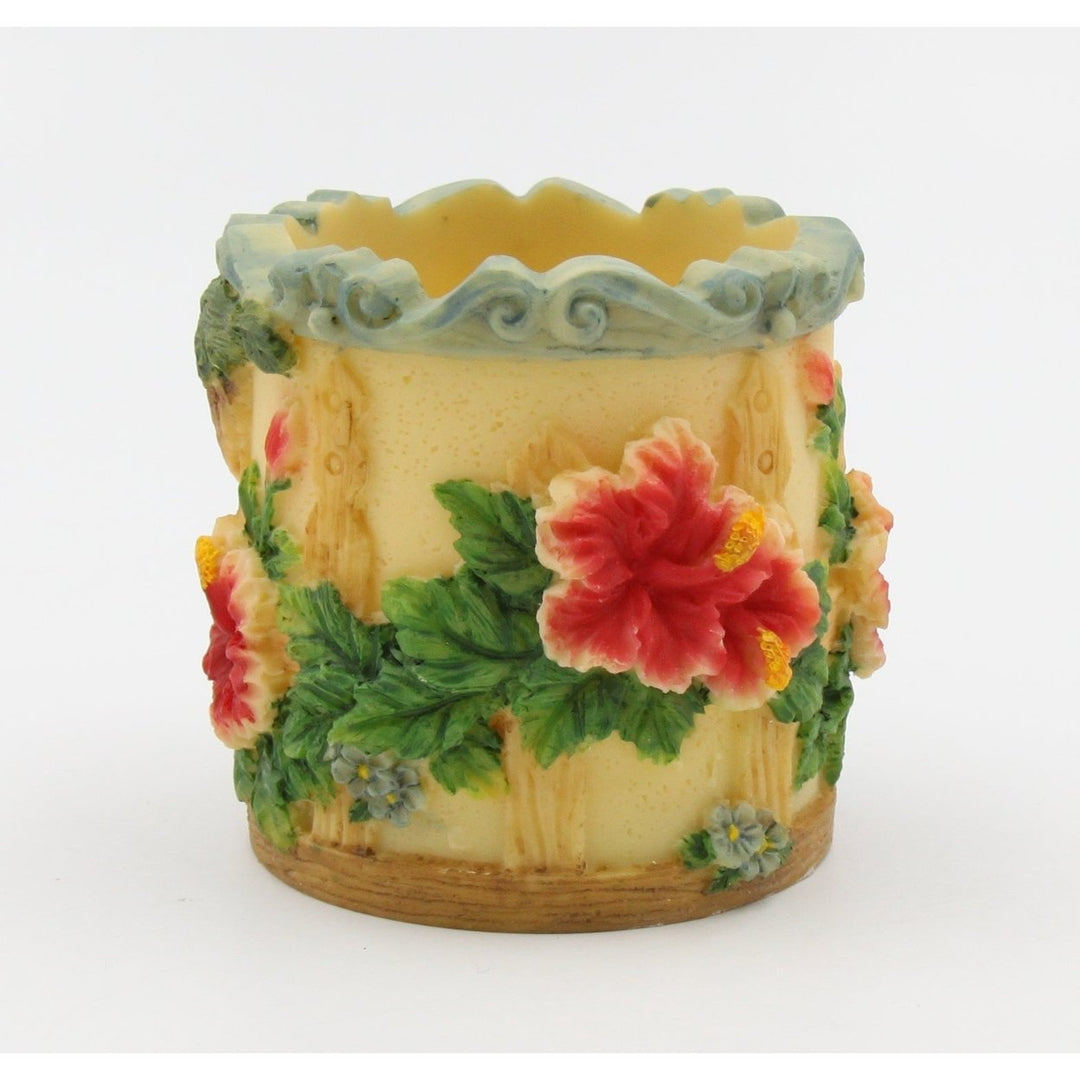 Polyresin Hummingbird Votive Candle Holder 3"H Hibiscus Flower Gift Image 3