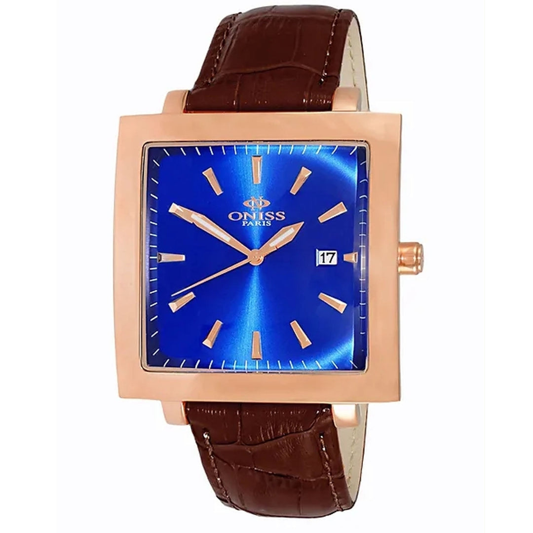 Oniss Mens Quad Watch ON4444-MRGBU Blue Dial Stainless Steel Leather Strap Image 1