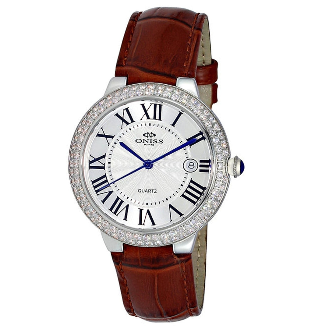 Oniss Womens White Dial Leather Strap Watch ON3322-LSV Stainless Steel Quartz Image 1