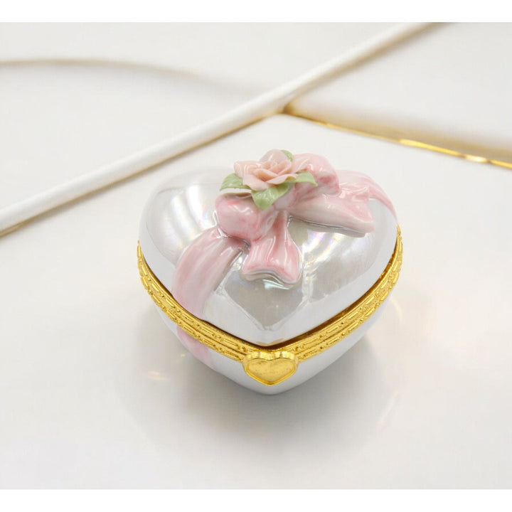 Ceramic Heart Shape Hinge Box Floral Design 1.75 inch Image 1