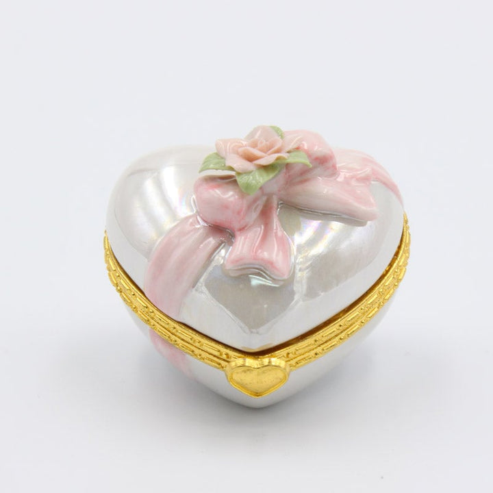 Ceramic Heart Shape Hinge Box Floral Design 1.75 inch Image 2