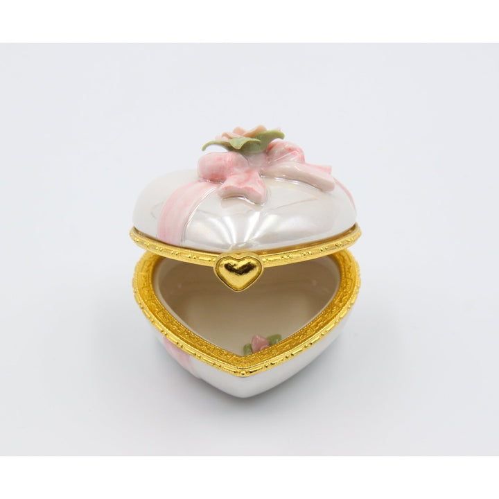 Ceramic Heart Shape Hinge Box Floral Design 1.75 inch Image 3