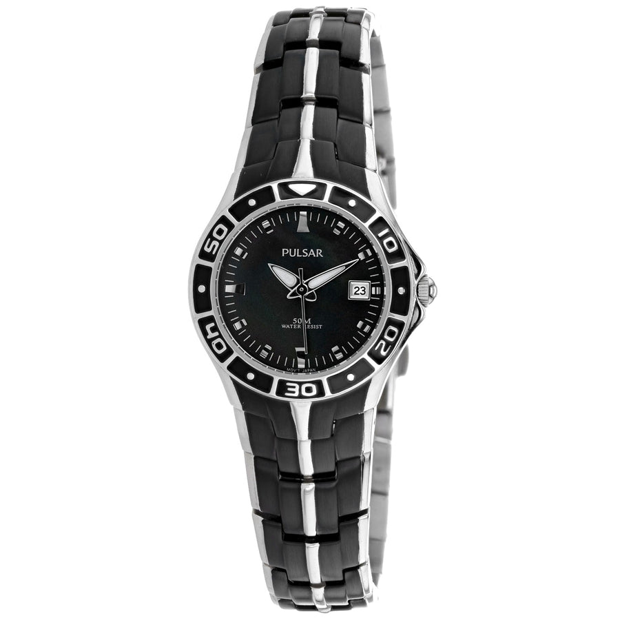 Pulsar Womens Black Dial Quartz Watch PXT683 Stainless Steel Bracelet Water Resistant Image 1