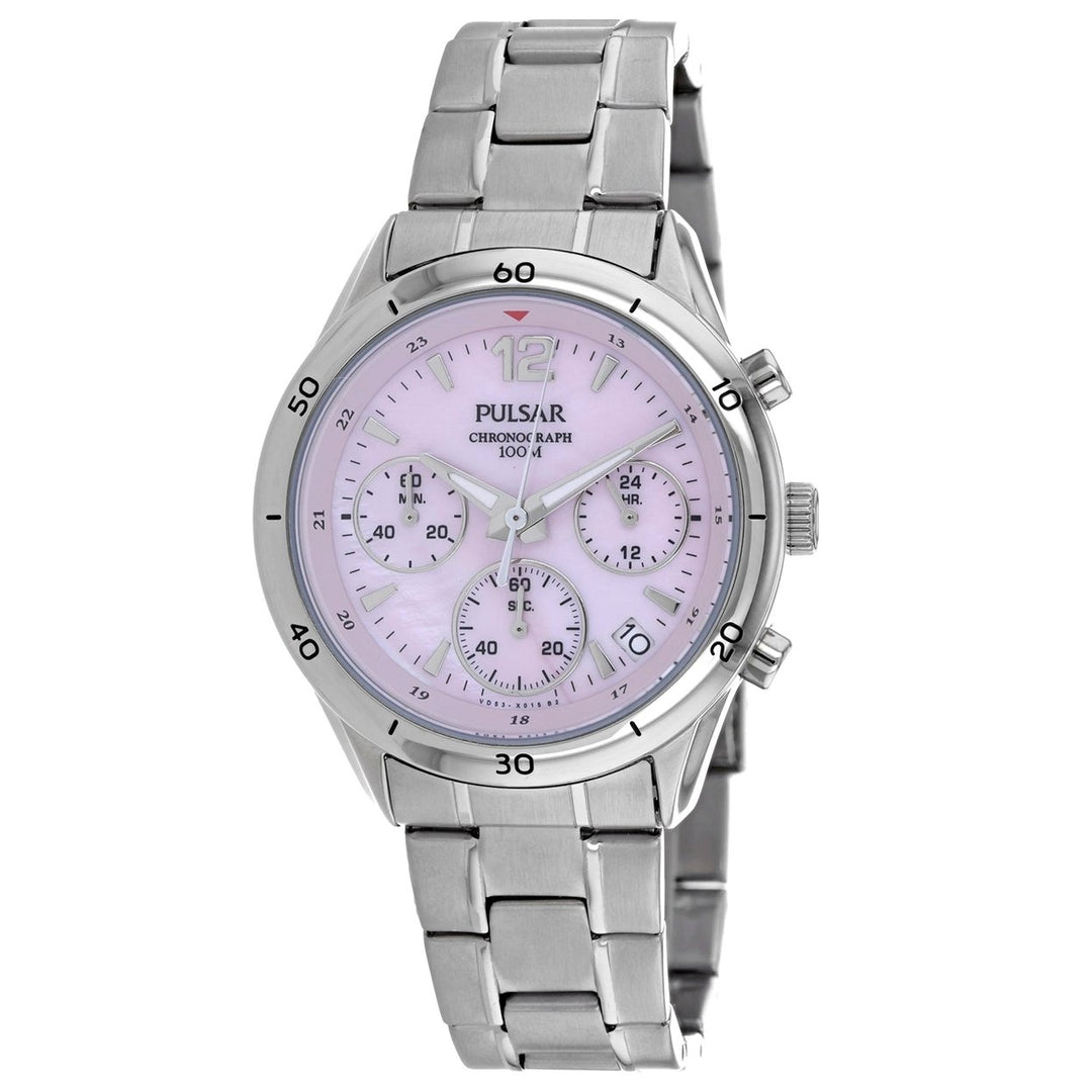 Pulsar Womens Pink Dial Quartz Watch PT3089 Stainless Steel Water Resistant 10 ATM Image 1