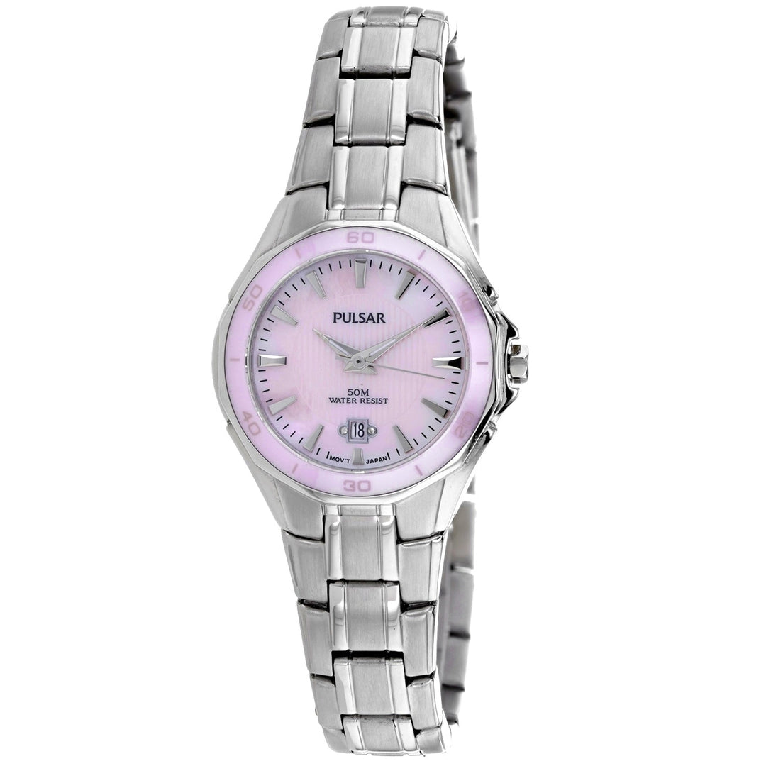 Pulsar Womens Classic Pink Dial Quartz Watch PXT899 Stainless Steel Bracelet Image 1