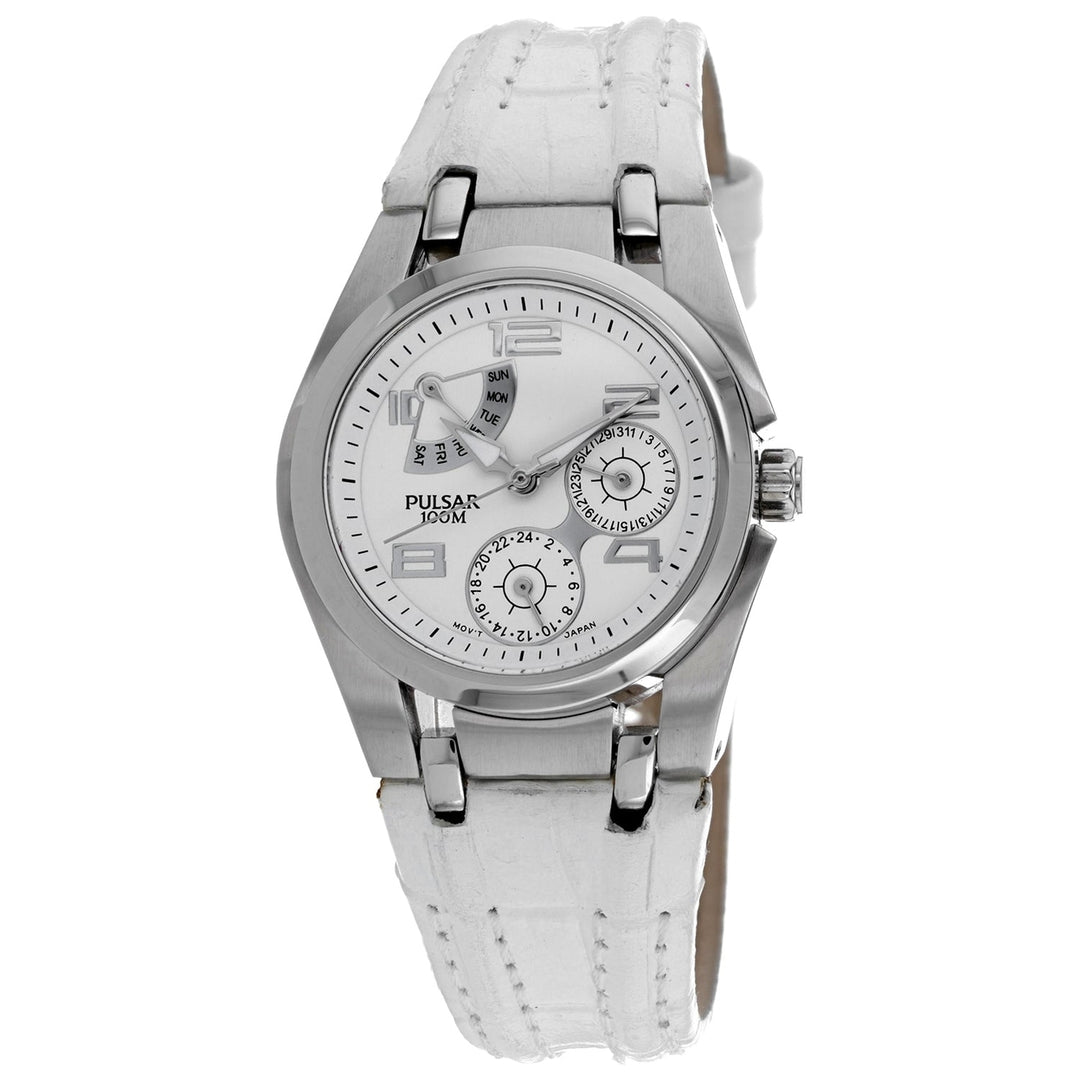 Pulsar Womens Classic White Dial Quartz Watch PP2005 Stainless Steel Leather Band Image 1