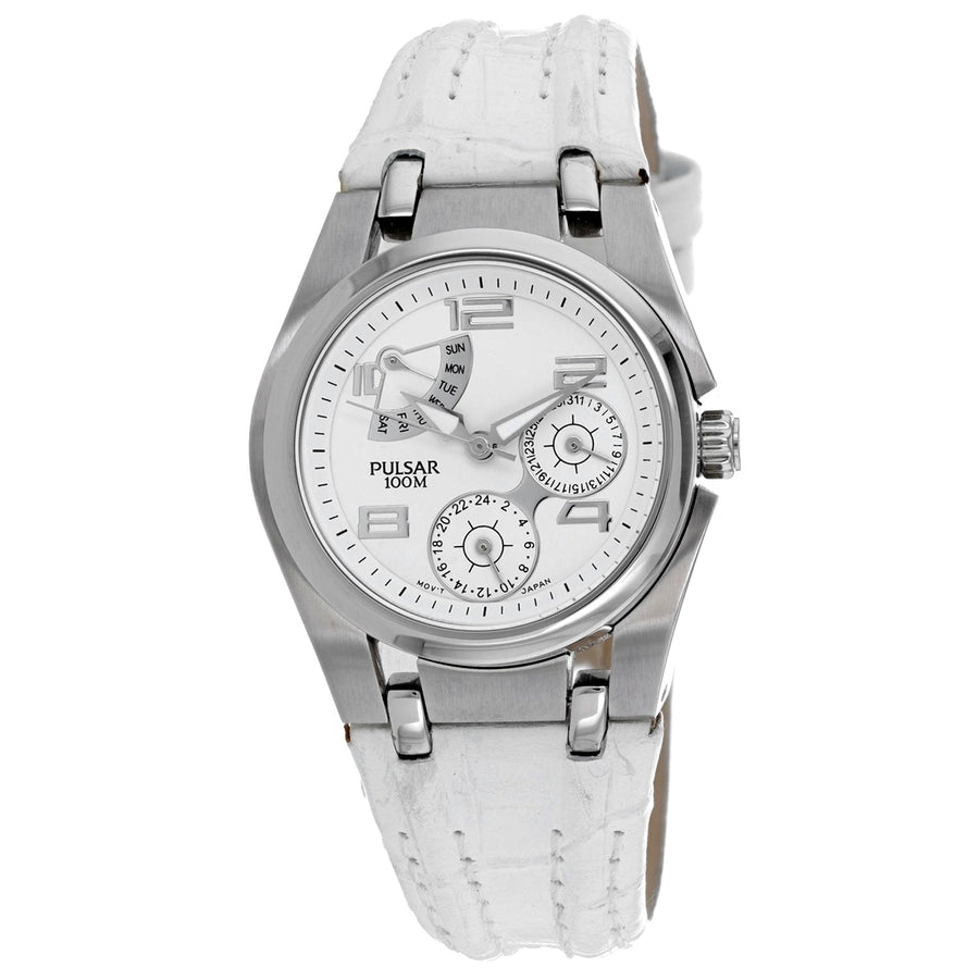 Pulsar Womens Classic White Dial Watch PP2005X1 Stainless Steel Leather Strap Image 1