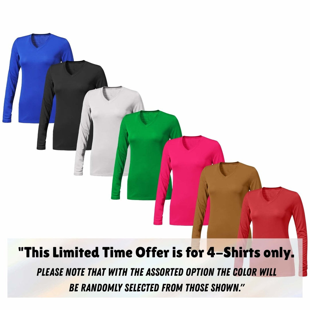 4-Piece Womens Ultra-Soft Durable Breathable Stretchy Comfy Long Sleeve V-Neck Shirts (Plus Size Available) Image 1