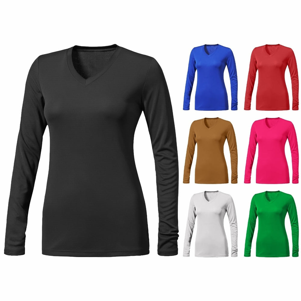 4-Piece Womens Ultra-Soft Durable Breathable Stretchy Comfy Long Sleeve V-Neck Shirts (Plus Size Available) Image 2