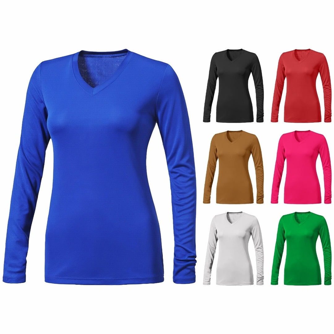 4-Piece Womens Ultra-Soft Durable Breathable Stretchy Comfy Long Sleeve V-Neck Shirts (Plus Size Available) Image 3