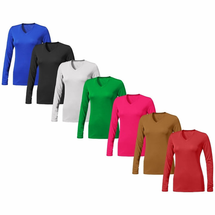 4-Piece Womens Ultra-Soft Durable Breathable Stretchy Comfy Long Sleeve V-Neck Shirts (Plus Size Available) Image 7