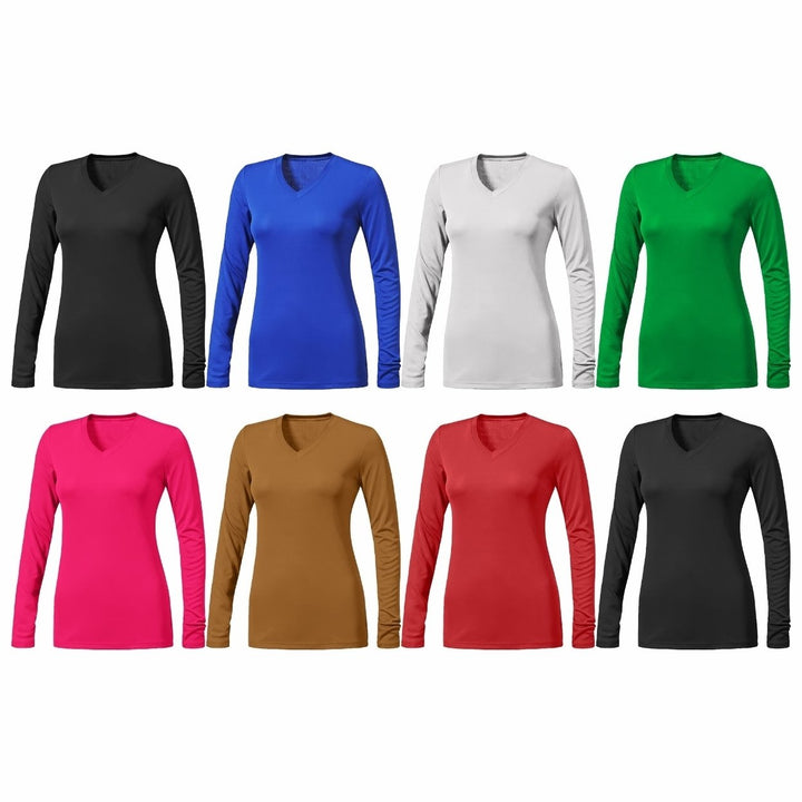 4-Piece Womens Ultra-Soft Durable Breathable Stretchy Comfy Long Sleeve V-Neck Shirts (Plus Size Available) Image 8