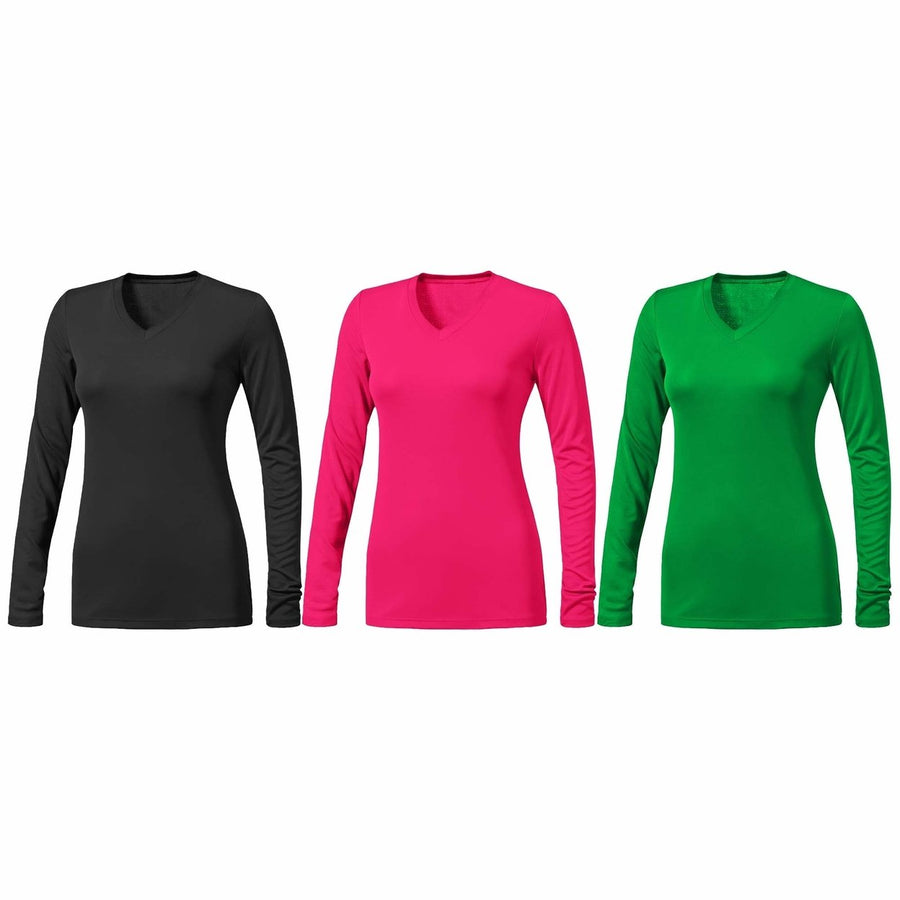 3-Piece Womens Ultra-Soft Durable Breathable Stretchy Comfy Long Sleeve V-Neck Shirts (Plus Size Available) Image 1