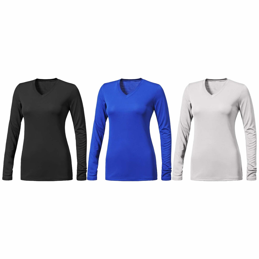 3-Piece Womens Ultra-Soft Durable Breathable Stretchy Comfy Long Sleeve V-Neck Shirts (Plus Size Available) Image 2