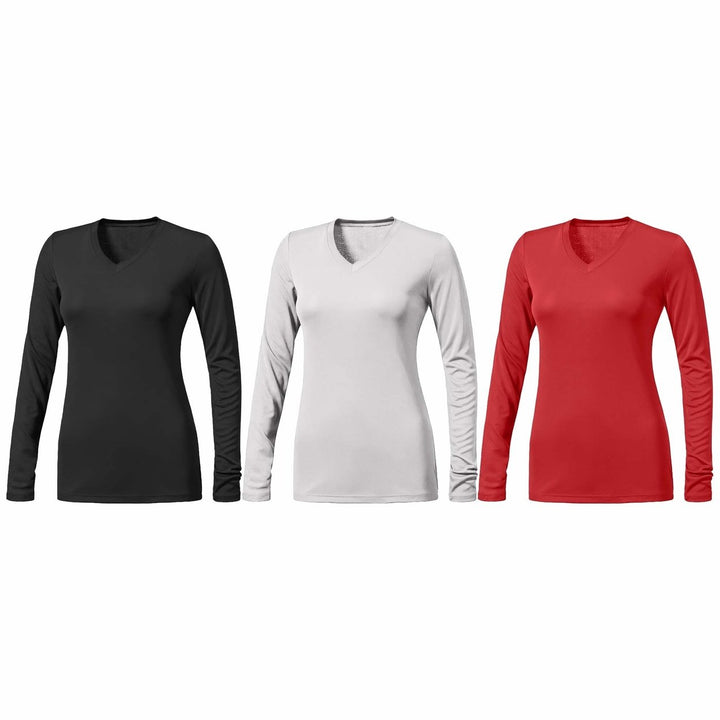 3-Piece Womens Ultra-Soft Durable Breathable Stretchy Comfy Long Sleeve V-Neck Shirts (Plus Size Available) Image 3