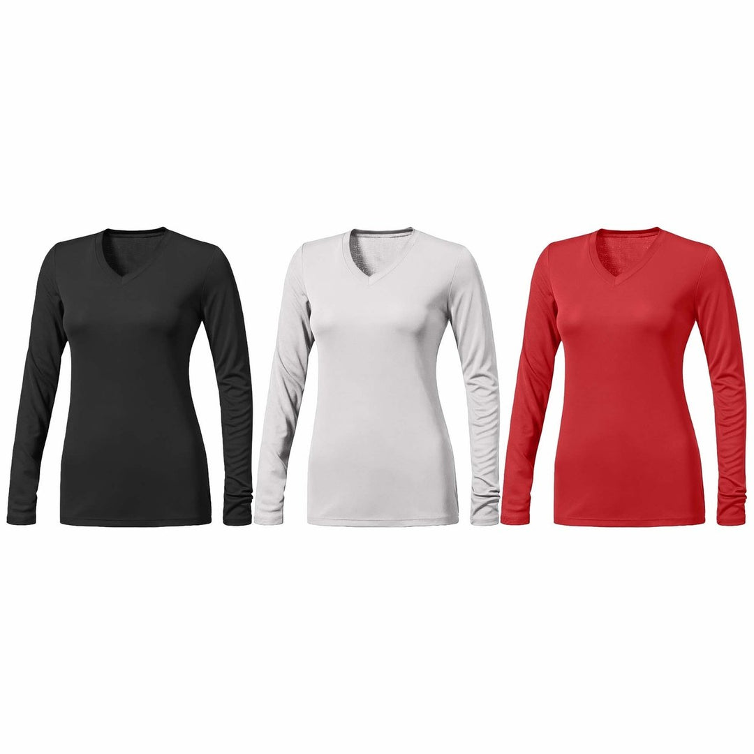 3-Piece Womens Ultra-Soft Durable Breathable Stretchy Comfy Long Sleeve V-Neck Shirts (Plus Size Available) Image 1