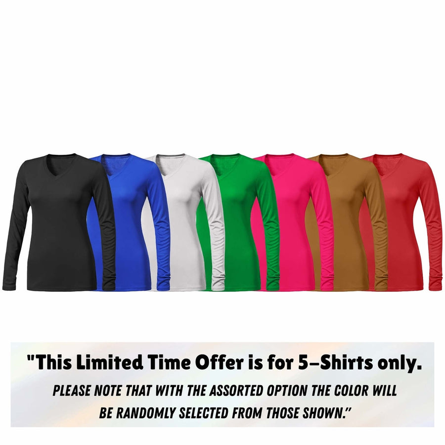 5-Piece Womens Ultra-Soft Durable Breathable Stretchy Comfy Long Sleeve V-Neck Shirts (Plus Size Available) Image 1