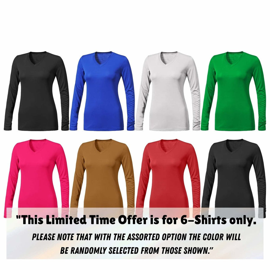 6-Piece Womens Ultra-Soft Durable Breathable Stretchy Comfy Long Sleeve V-Neck Shirts (Plus Size Available) Image 1